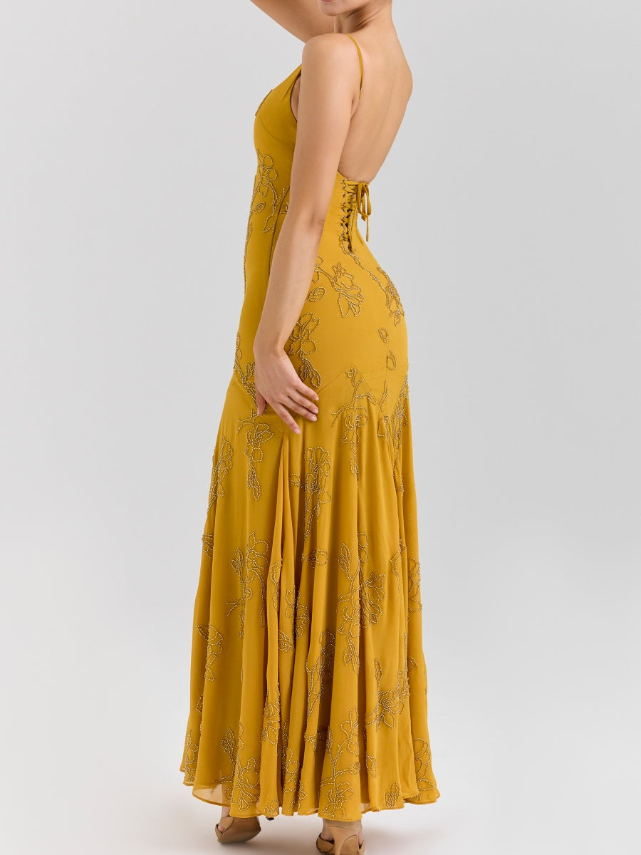 Gold Embellished Hand Beaded Maxi Dress