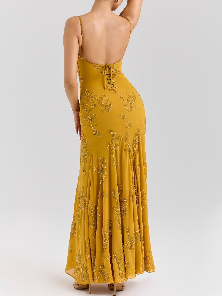 Gold Embellished Hand Beaded Maxi Dress