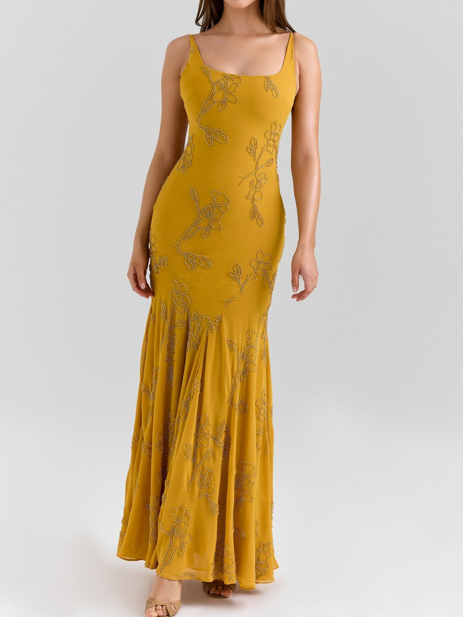 Gold Embellished Hand Beaded Maxi Dress