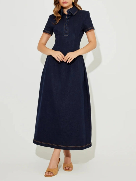 Denim Collared Midi Dress