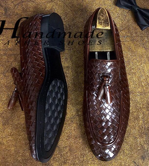 Men's Leisure Round Toe tassel braid Loafers Leather Slip On Shoes