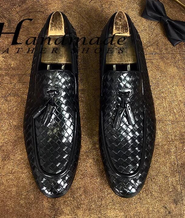 Men's Leisure Round Toe tassel braid Loafers Leather Slip On Shoes
