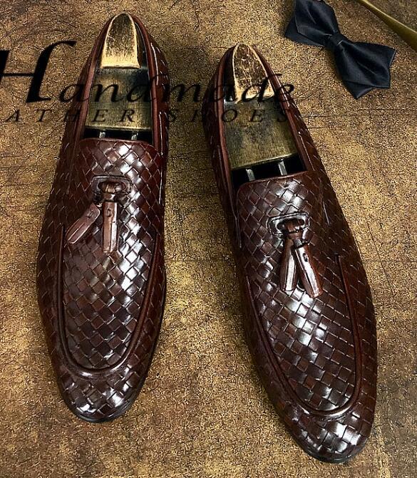 Men's Leisure Round Toe tassel braid Loafers Leather Slip On Shoes