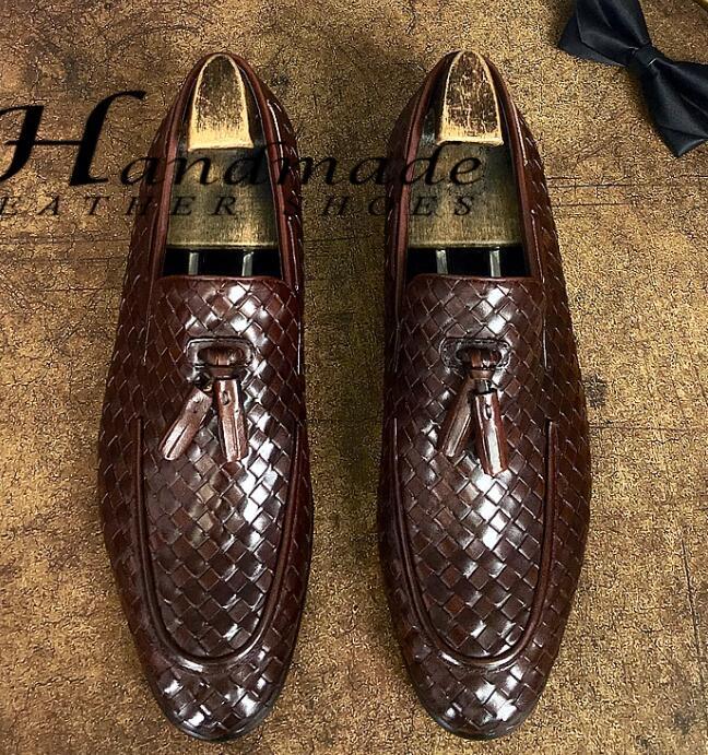 Men's Leisure Round Toe tassel braid Loafers Leather Slip On Shoes