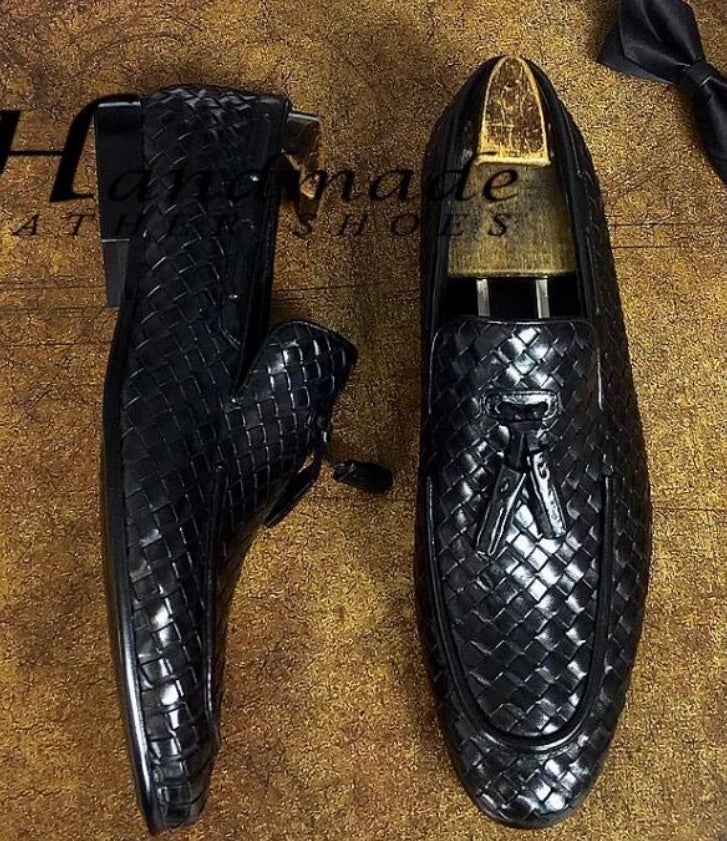 Men's Leisure Round Toe tassel braid Loafers Leather Slip On Shoes