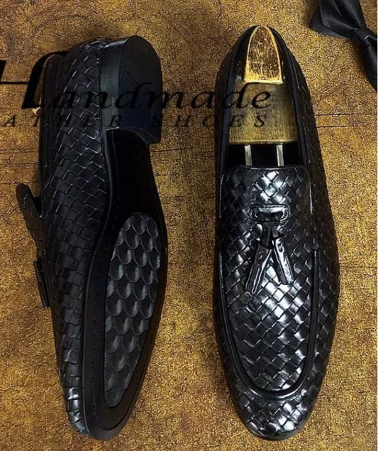 Men's Leisure Round Toe tassel braid Loafers Leather Slip On Shoes