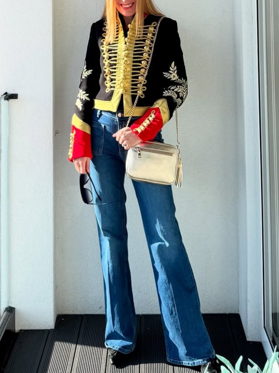 Vintage Military Style Embroidered Wool Jacket