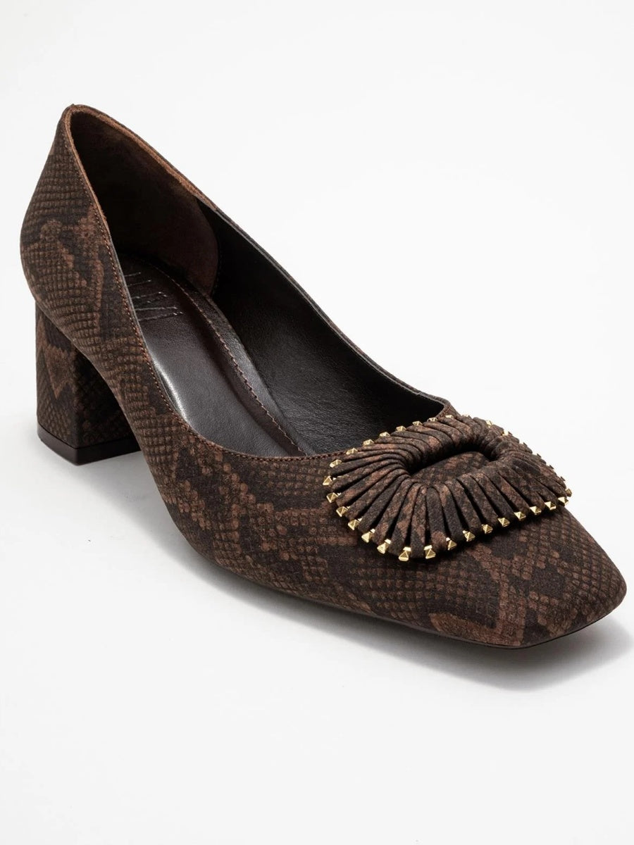 Patterned Buckled Women's Thick Heel Shoes