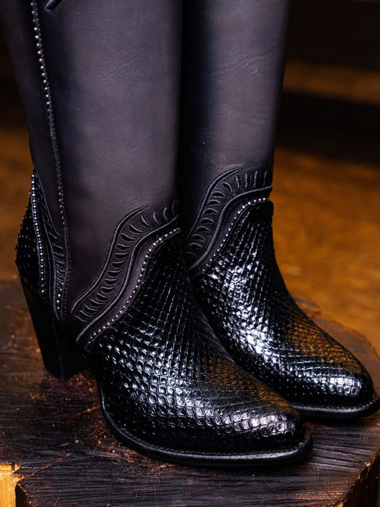 Women’s Black Python Round Toe Boots
