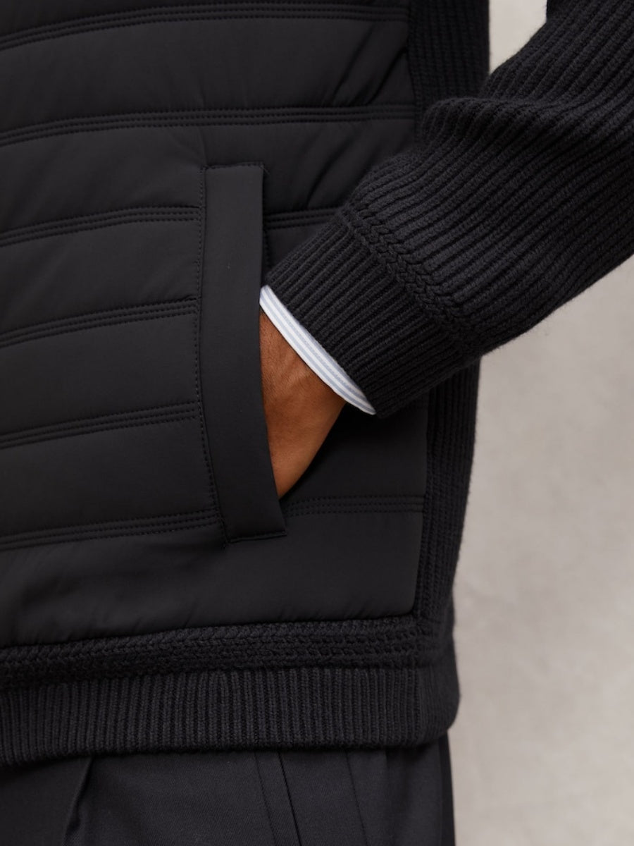 Quilted Rib-Knit Funnel-Neck Jacket