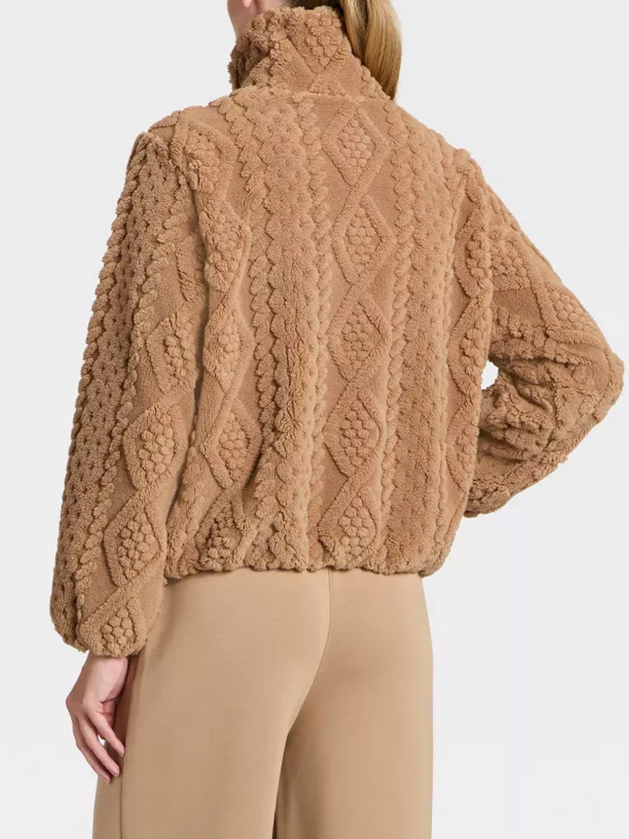Cable Knit Texture High Pile Fleece Jacket