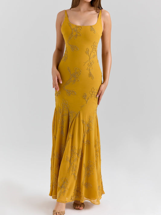 Gold Embellished Hand Beaded Maxi Dress