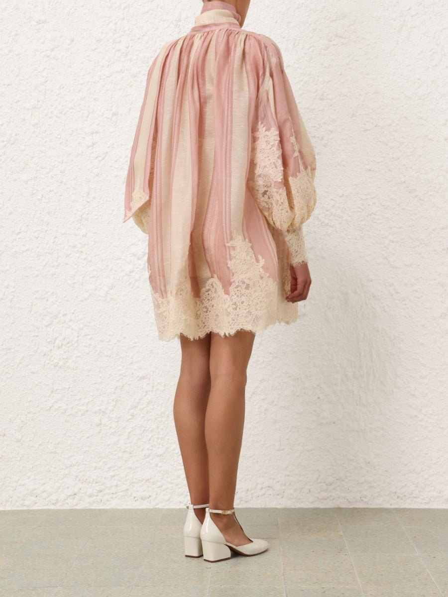 LACE EDGE TIE MINI DRESS