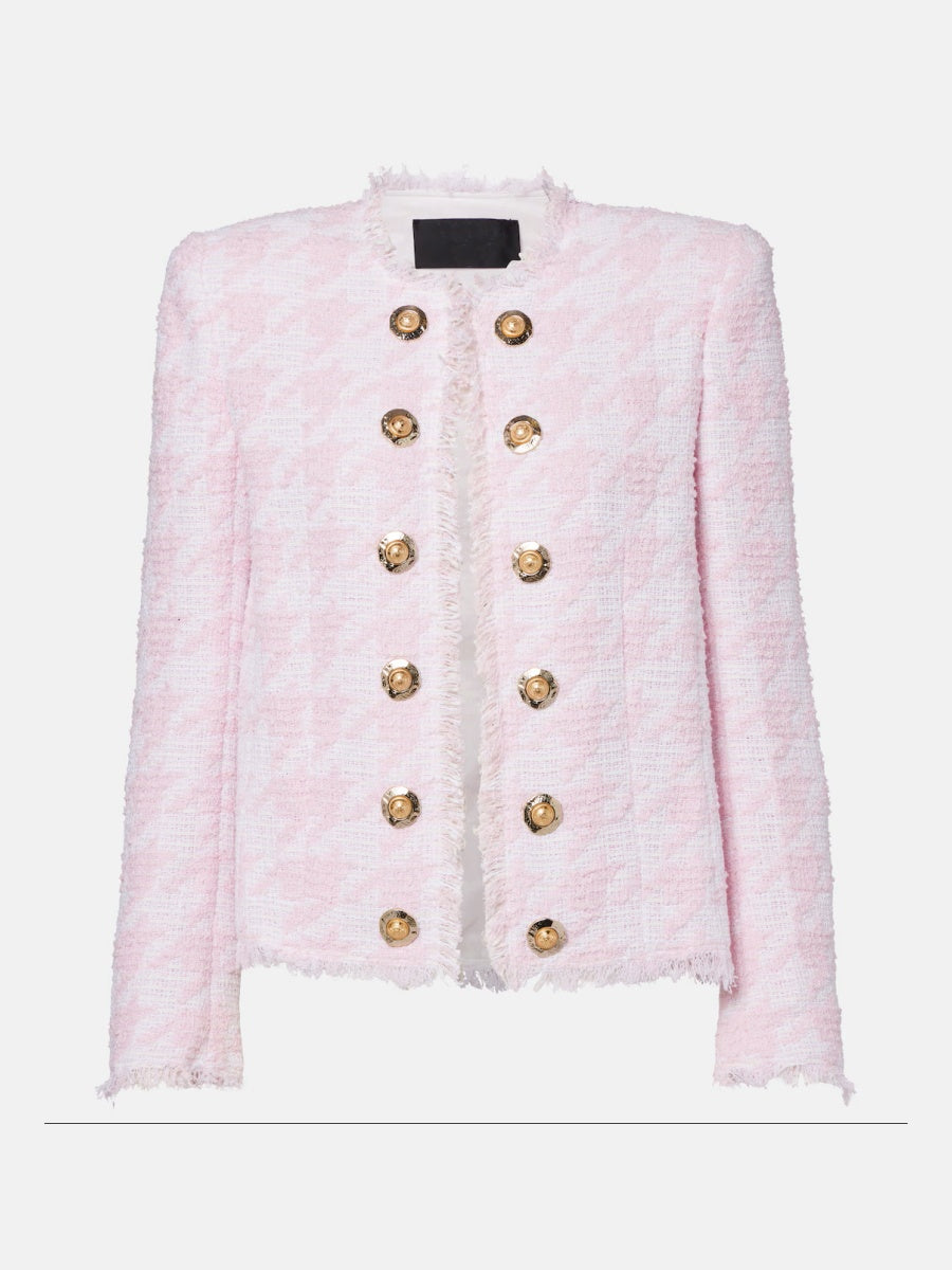 Houndstooth Cotton-Blend Tweed Jacket