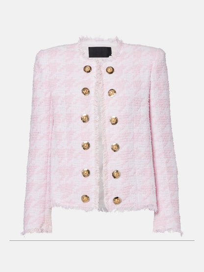 Houndstooth Cotton-Blend Tweed Jacket