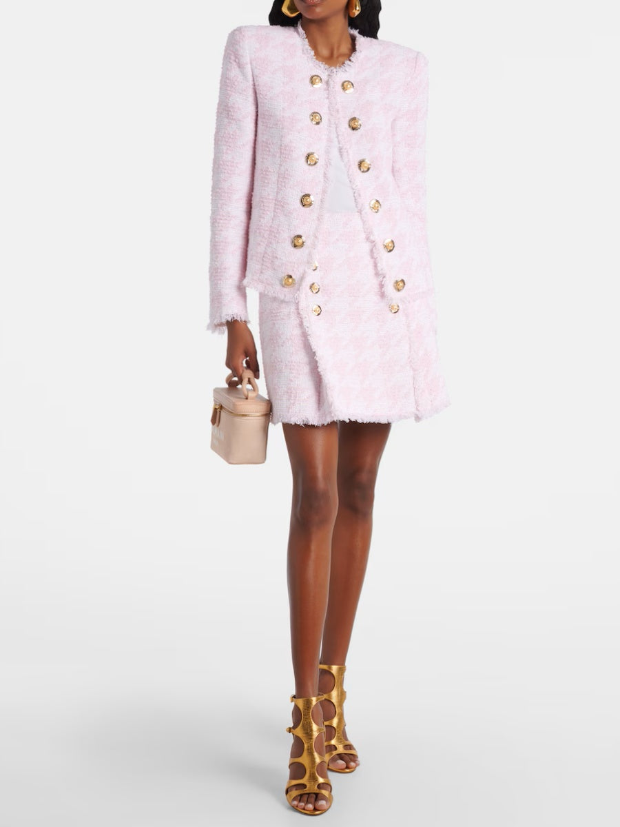 Houndstooth Cotton-Blend Tweed Jacket