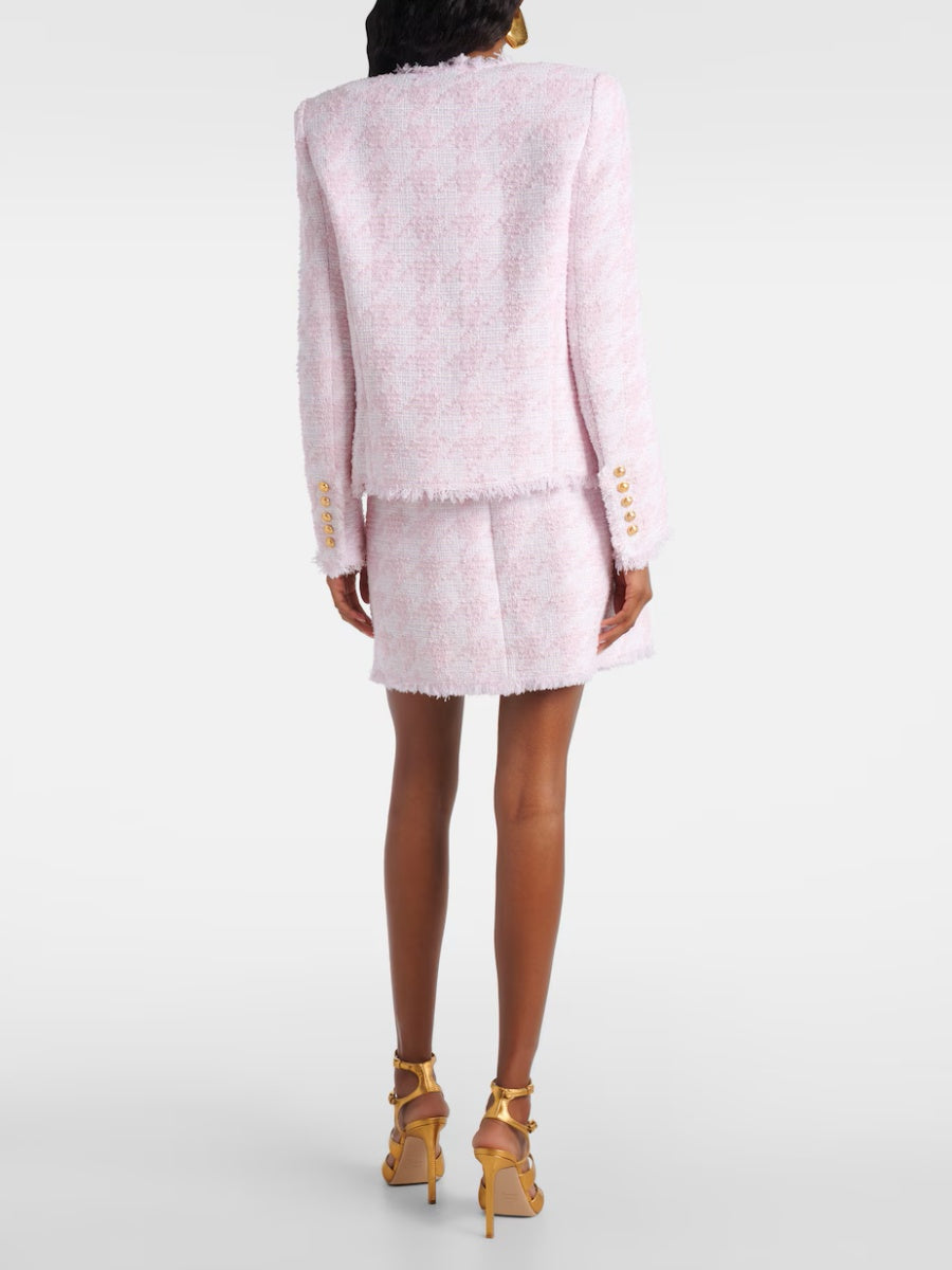 Houndstooth Cotton-Blend Tweed Jacket