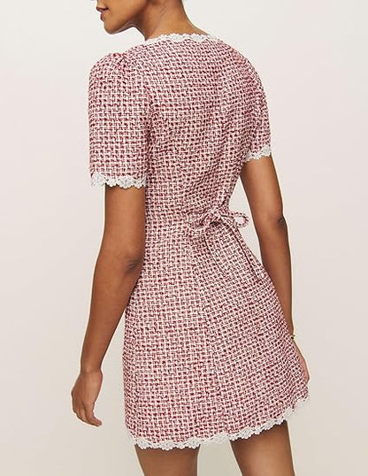 Square Neck Tweed Mini Dress