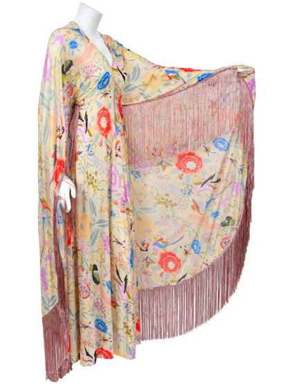 Colorful Floral Bird Print Caftan Gown