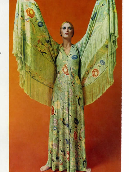 Colorful Floral Bird Print Caftan Gown