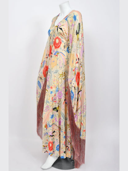 Colorful Floral Bird Print Caftan Gown