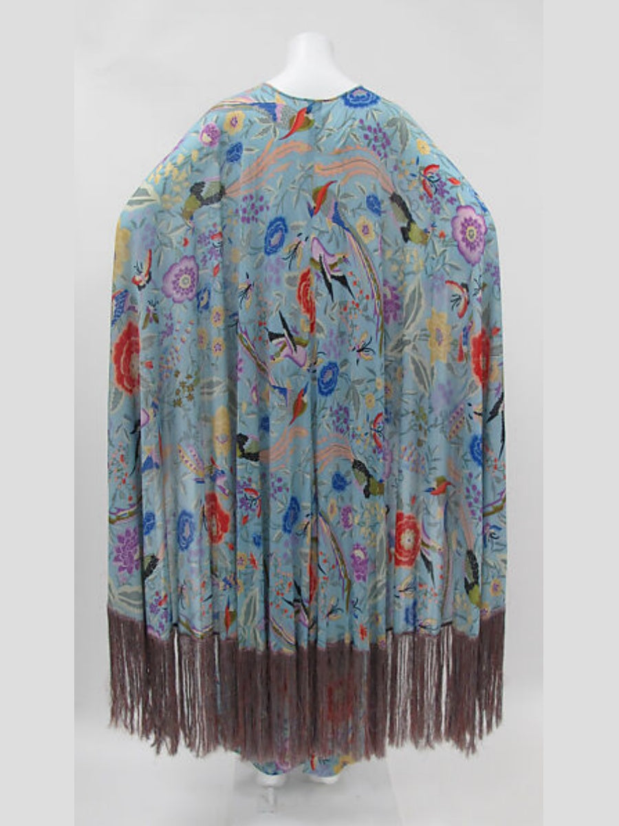 Colorful Floral Bird Print Caftan Gown