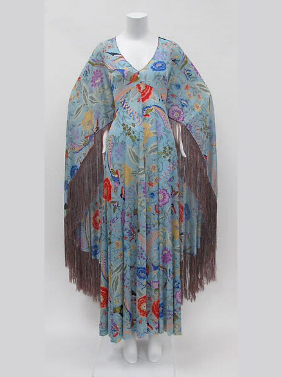 Colorful Floral Bird Print Caftan Gown