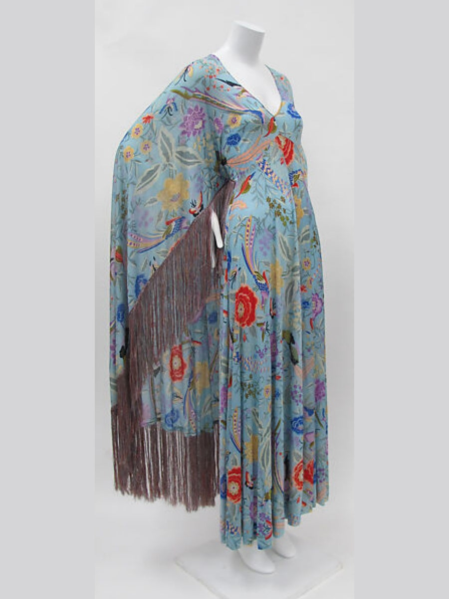 Colorful Floral Bird Print Caftan Gown