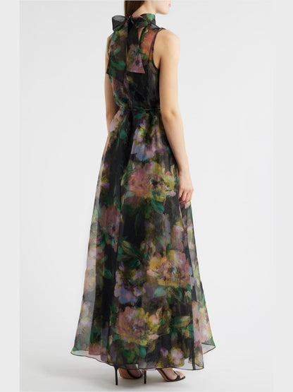 Tie Neck Organza Cocktail Dress
