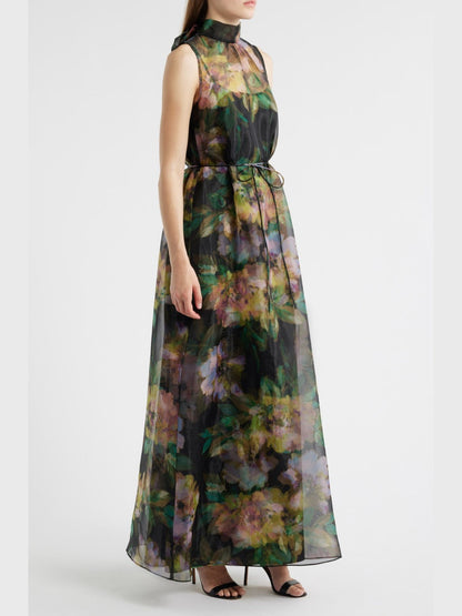 Tie Neck Organza Cocktail Dress