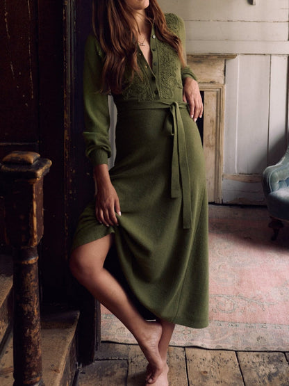 Lace Insert Knitted Midi Dress