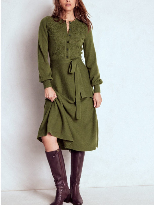 Lace Insert Knitted Midi Dress