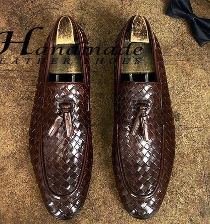 Men's Leisure Round Toe tassel braid Loafers Leather Slip On Shoes