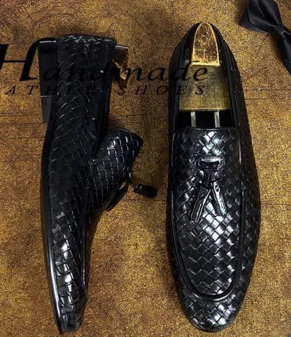 Men's Leisure Round Toe tassel braid Loafers Leather Slip On Shoes