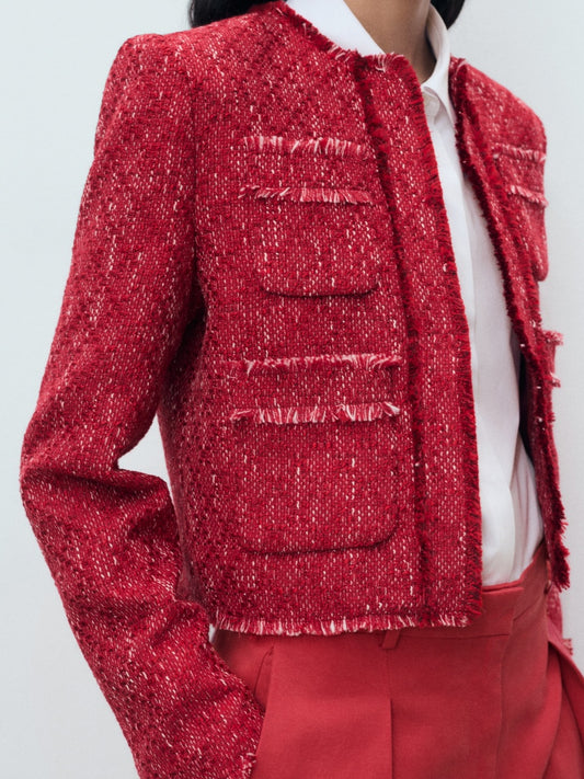 Tweed jacket with frayed ends