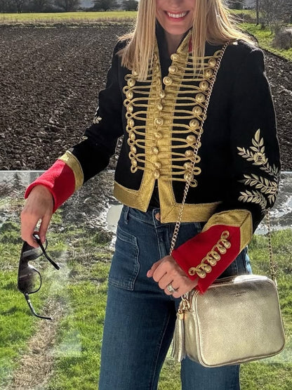 Vintage Military Style Embroidered Wool Jacket