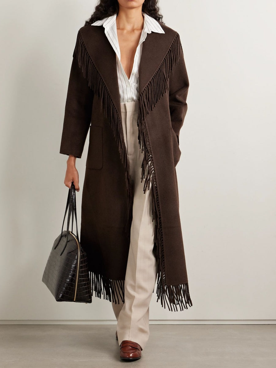 Fringed Wool-Blend Felt Coat