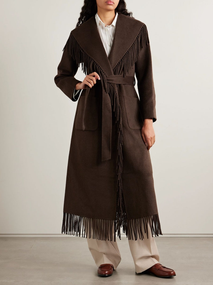 Fringed Wool-Blend Felt Coat