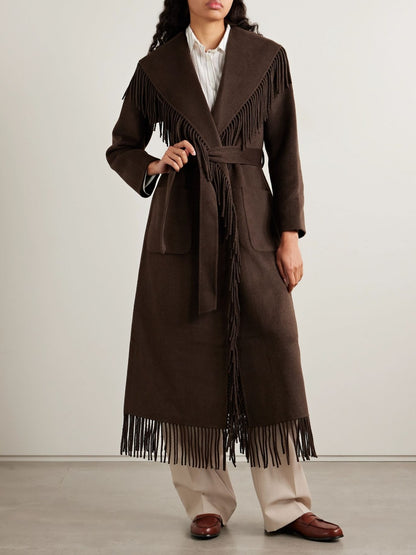 Fringed Wool-Blend Felt Coat