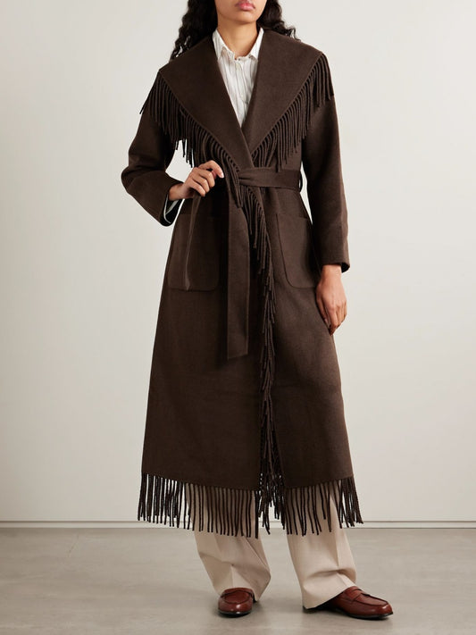 Fringed Wool-Blend Felt Coat