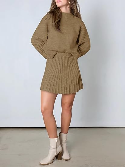 Knit Sweaters And Mini Skirt Two Piece