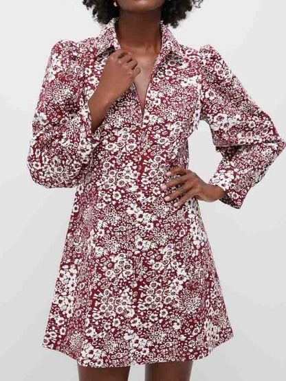 Floral Front Zip Mini Dress