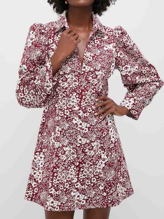 Floral Front Zip Mini Dress