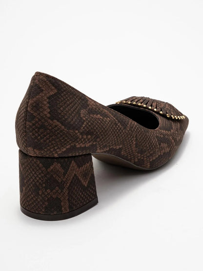 Patterned Buckled Women's Thick Heel Shoes