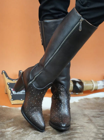 Tall Dark Brown Boot With Crystals