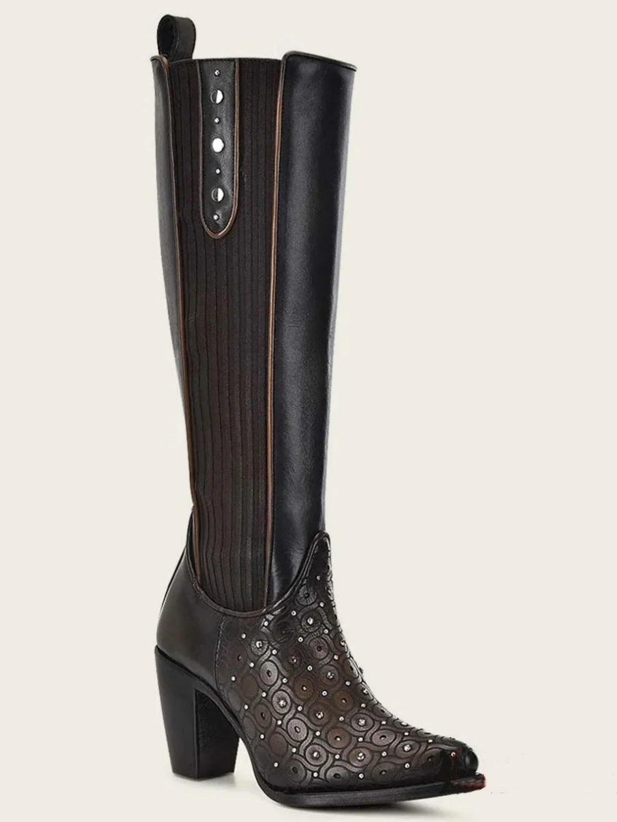 Tall Dark Brown Boot With Crystals