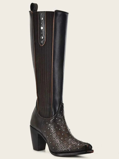 Tall Dark Brown Boot With Crystals