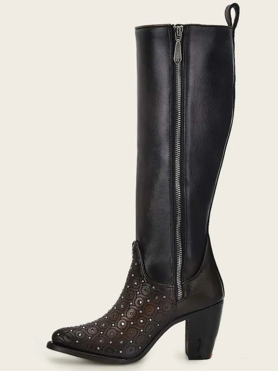 Tall Dark Brown Boot With Crystals