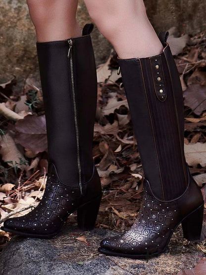 Tall Dark Brown Boot With Crystals