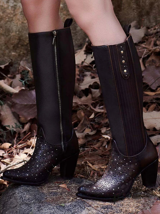 Tall Dark Brown Boot With Crystals